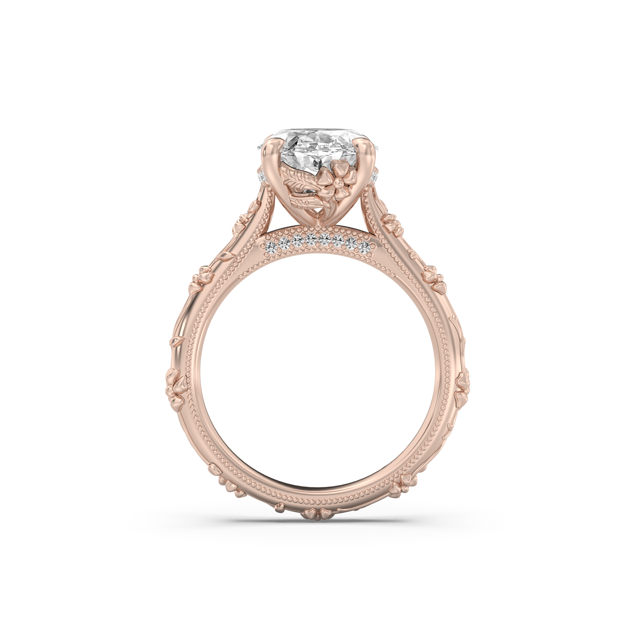 Intricate Floral Hidden Halo Diamond Engagement Ring Setting