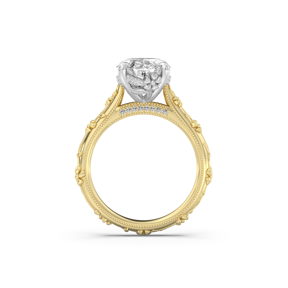 Intricate Floral Hidden Halo Moissanite Engagement Ring