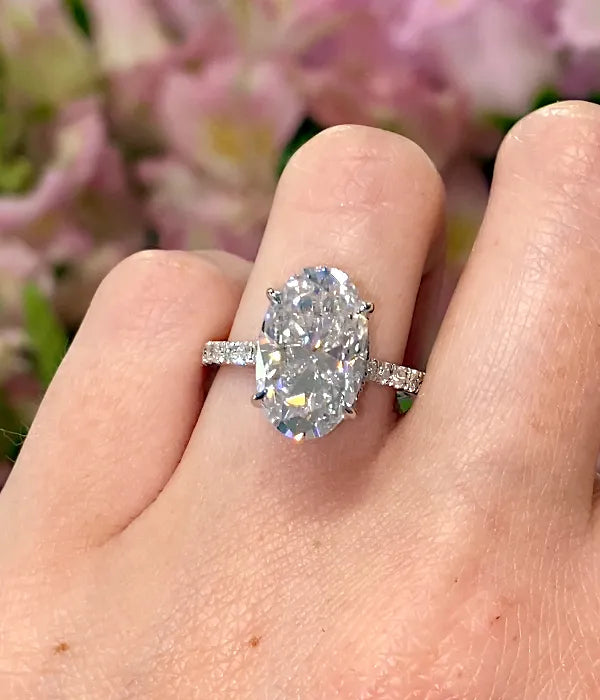 Cathedral Hidden Halo and Pavé Band Diamond Ring