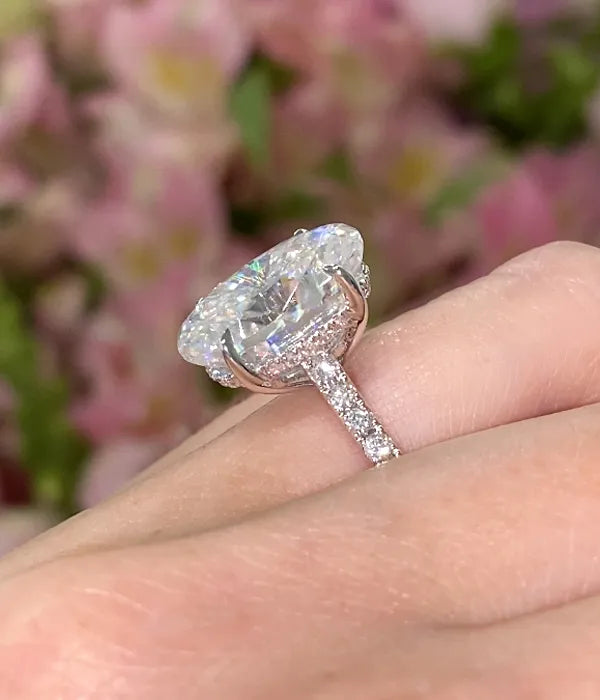 Cathedral Hidden Halo and Pavé Band Diamond Ring