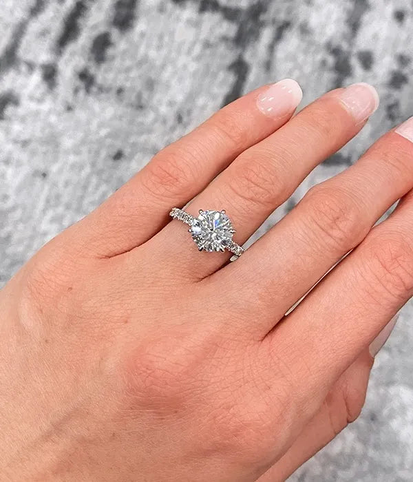 Classic 6 Prong Hidden Wrap and Pavé Band Diamond Ring