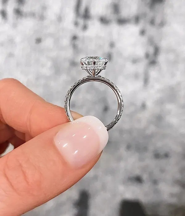 Classic 6 Prong Hidden Wrap and Pavé Band Diamond Ring