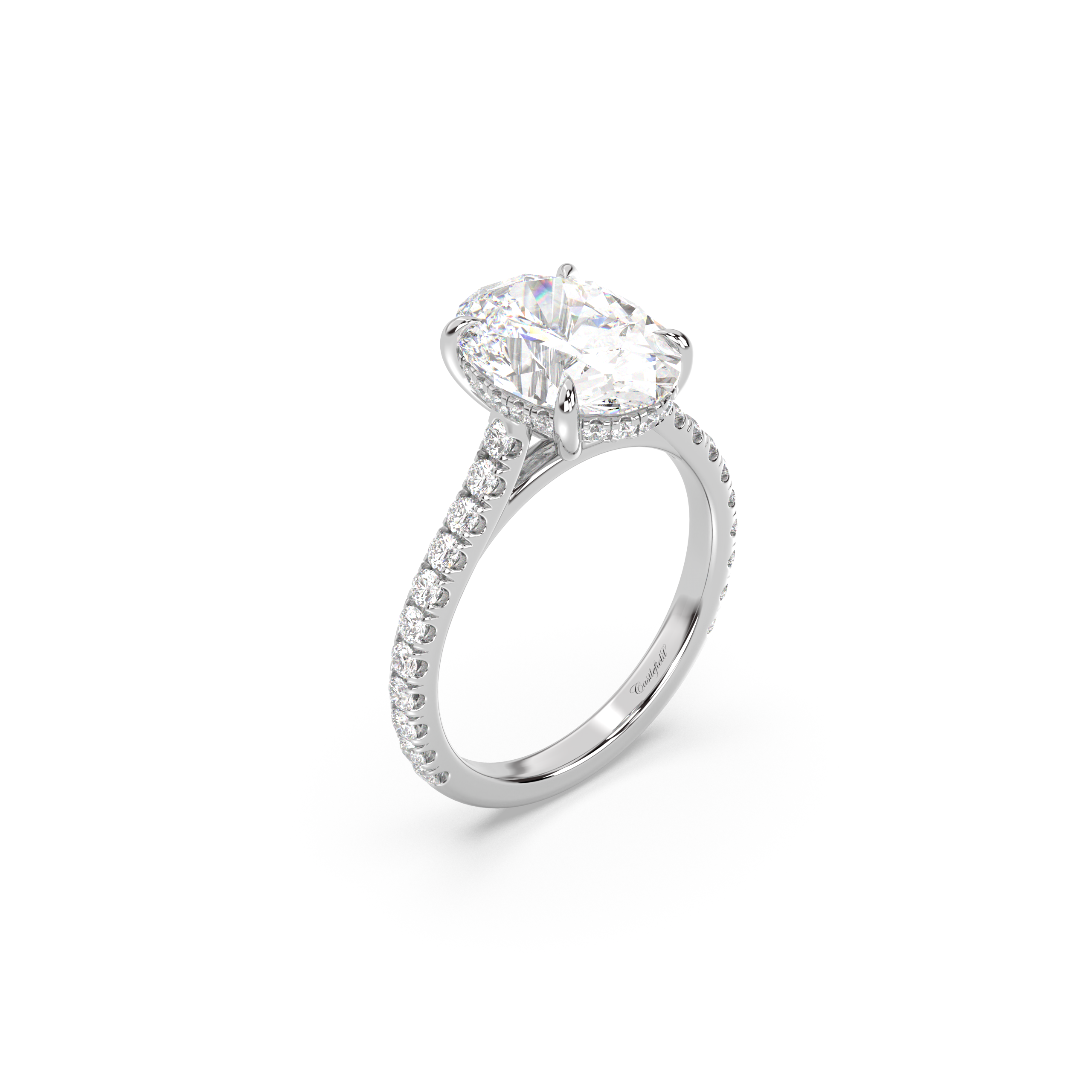 Cathedral Hidden Halo and Pavé Band Diamond Ring