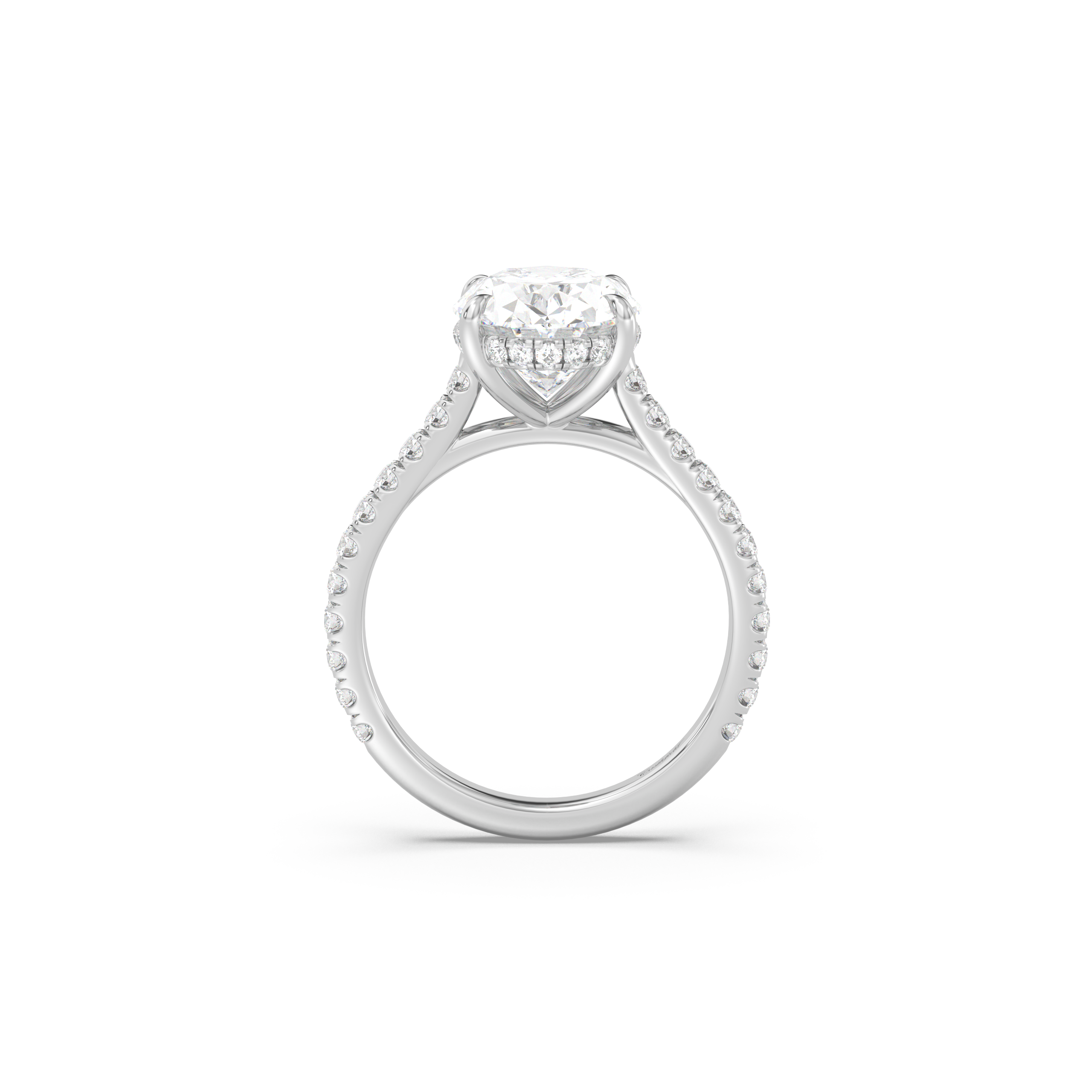 Cathedral Hidden Halo and Pavé Band Diamond Ring