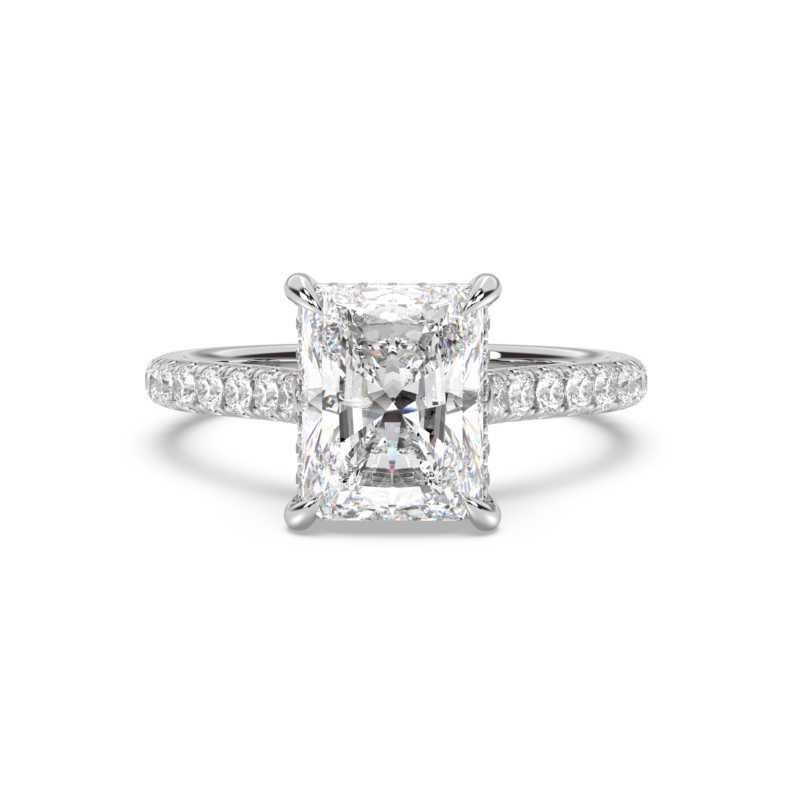 Cathedral Hidden Halo and Pavé Band Moissanite Engagement Ring