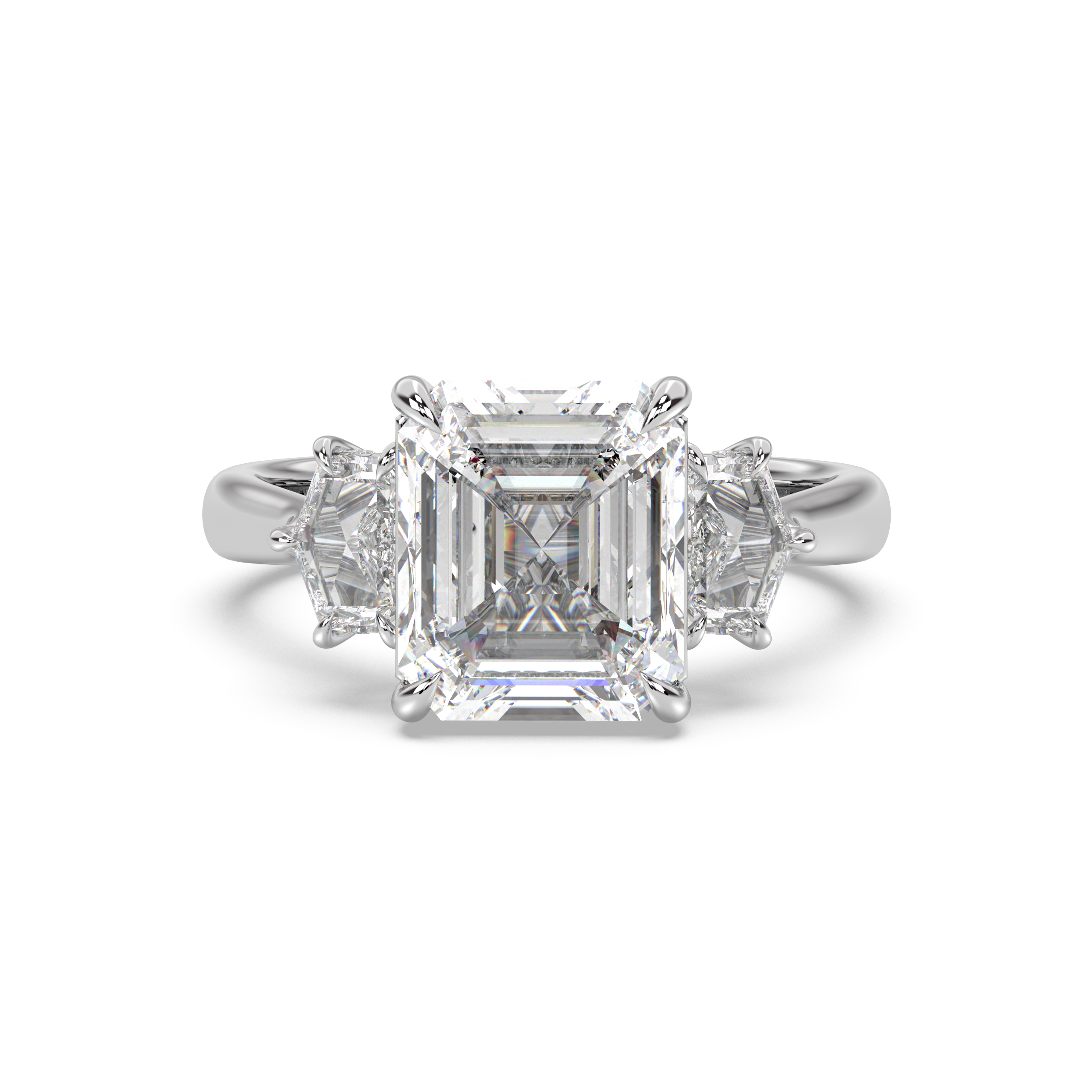Cathedral Three Stone Hidden Halo Diamond Ring