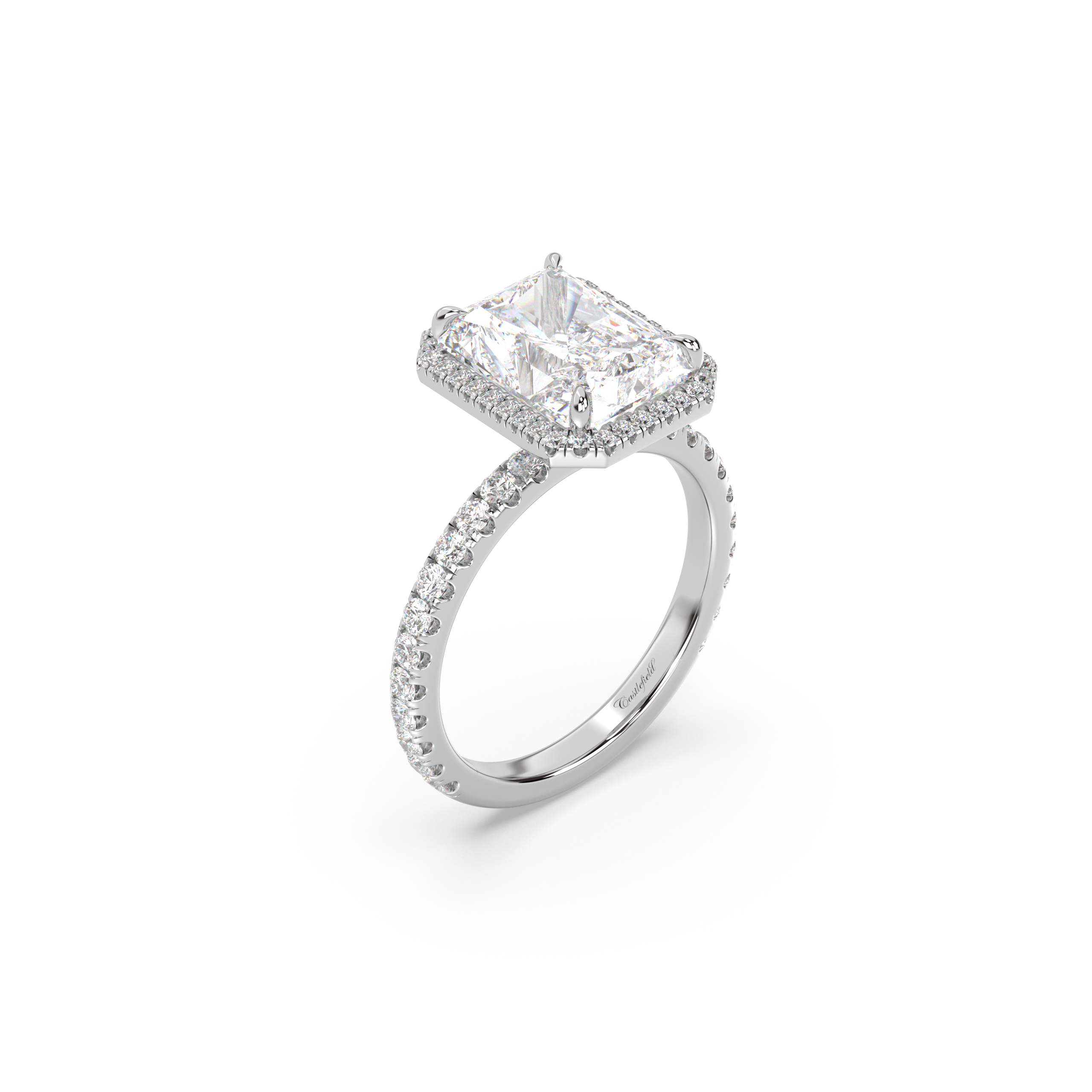 Classic Halo and Pavé Band Moissanite Engagement Ring