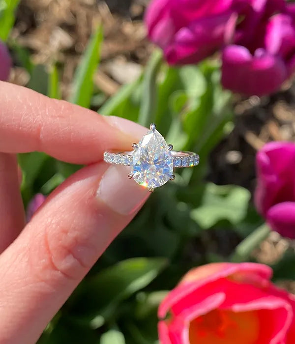 Classic Hidden Halo and Pavé Band Diamond Ring