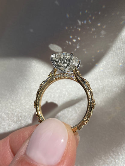 Intricate Floral Hidden Halo Moissanite Engagement Ring