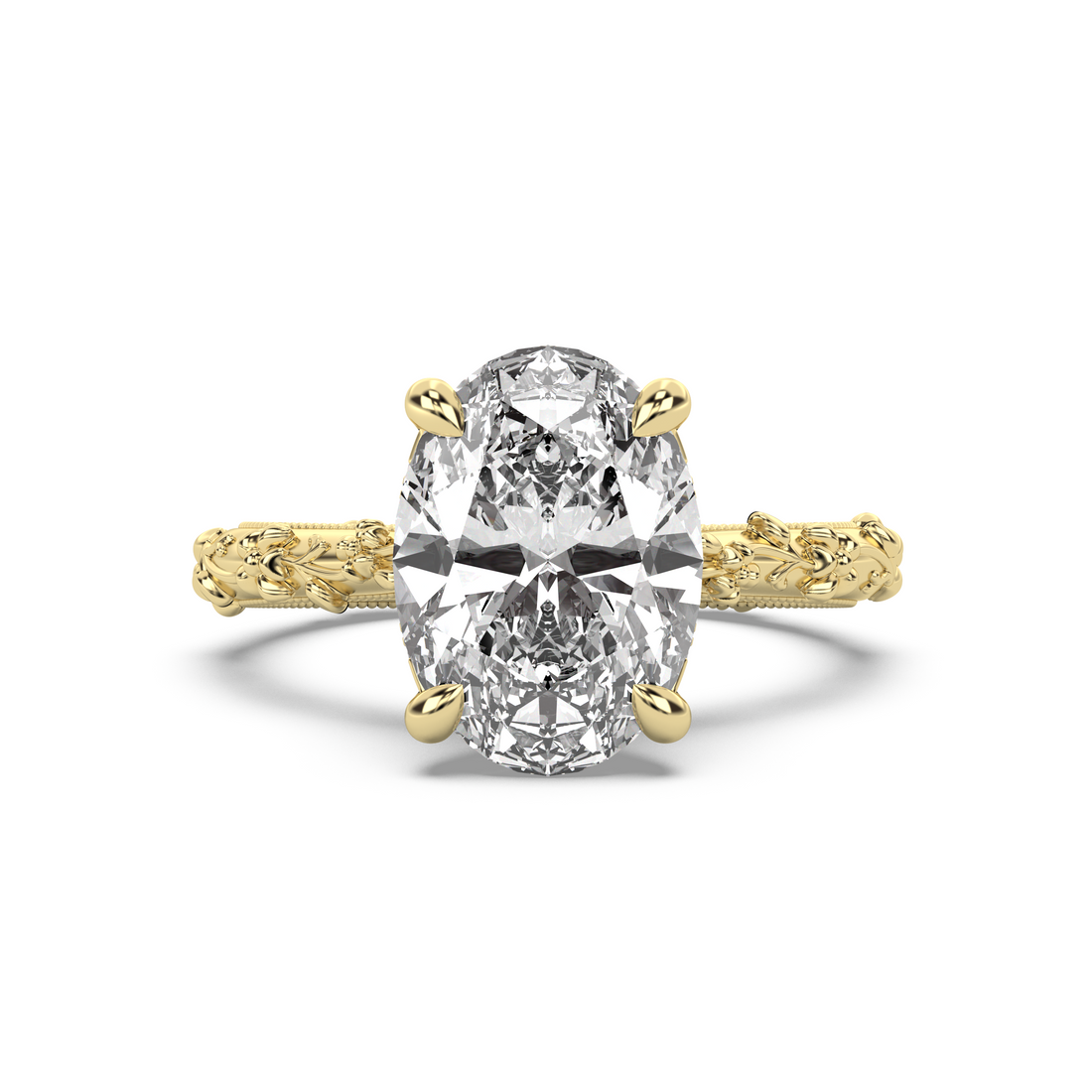 Intricate Floral Hidden Halo Diamond Engagement Ring Setting
