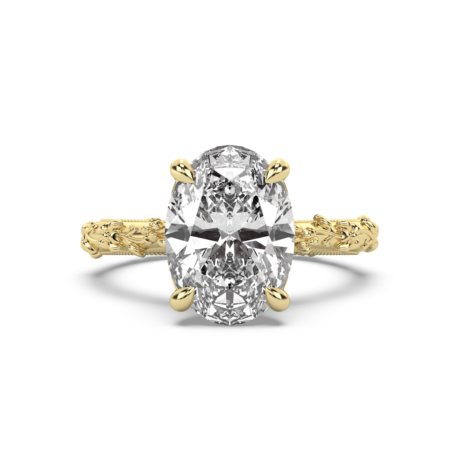 Intricate Floral Hidden Halo Diamond Engagement Ring Setting
