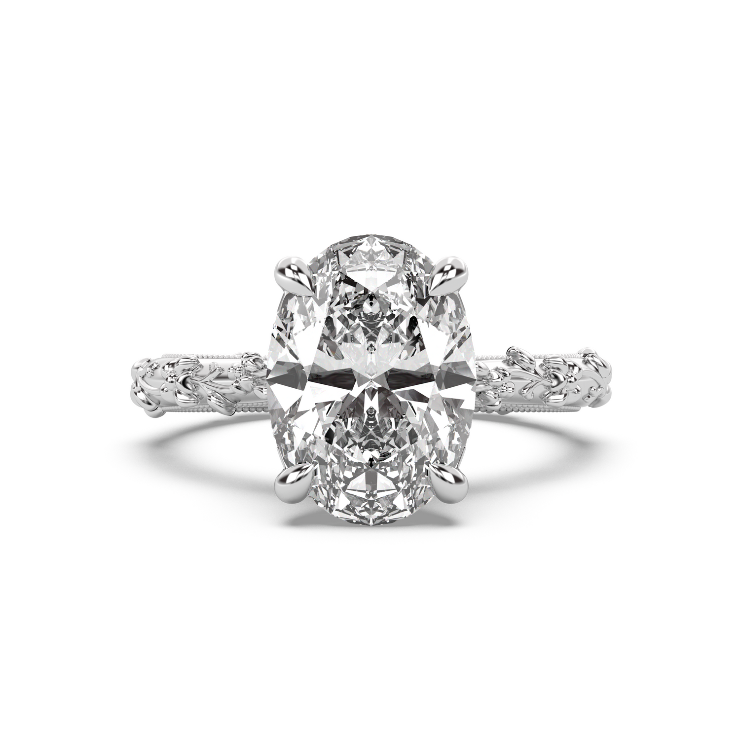 Intricate Floral Hidden Halo Diamond Engagement Ring Setting