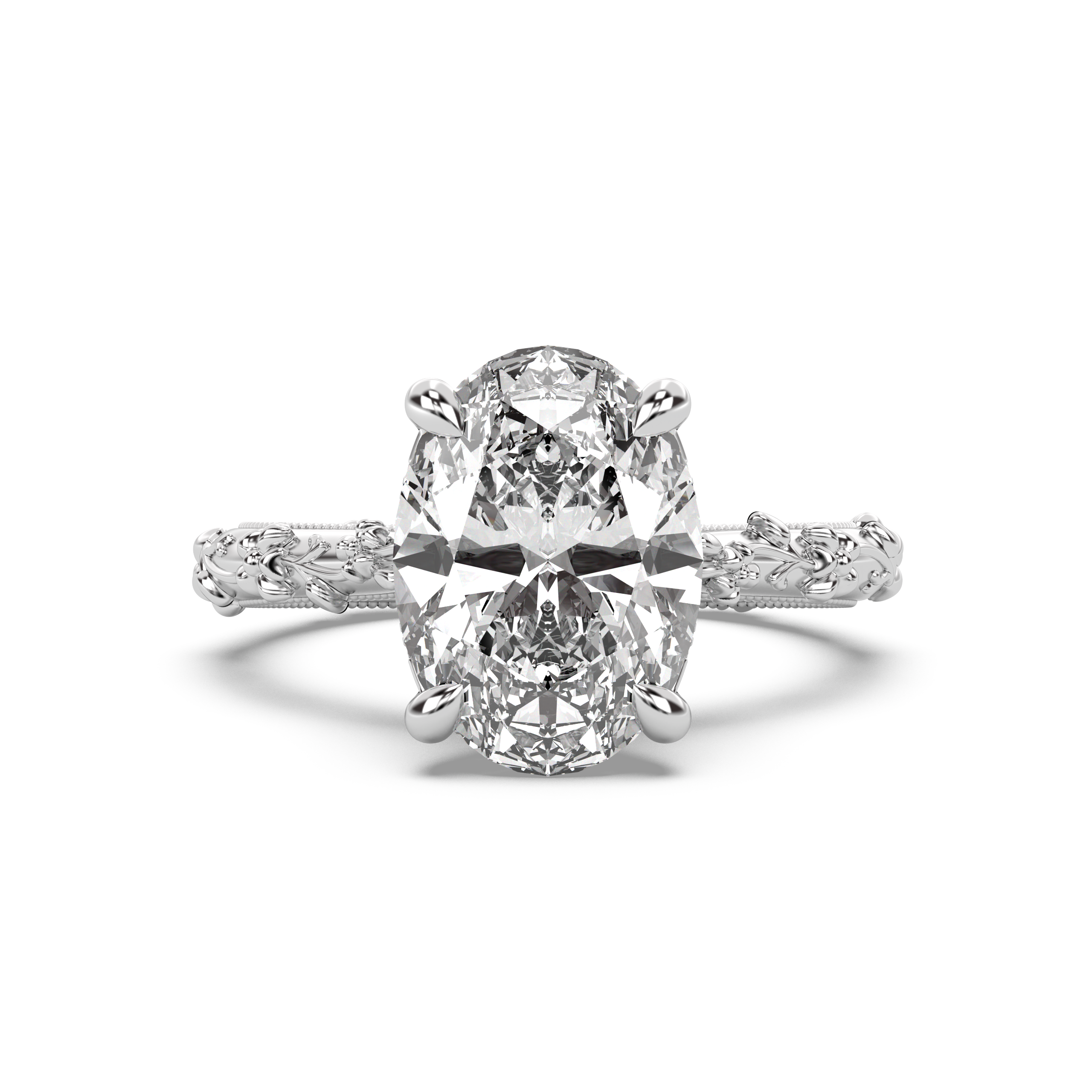 Intricate Floral Hidden Halo Diamond Engagement Ring Setting