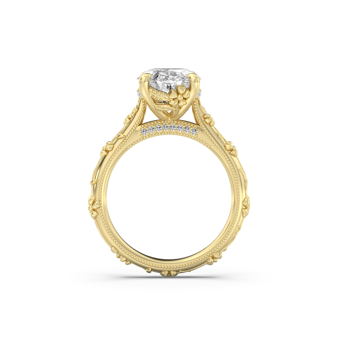 Intricate Floral Hidden Halo Diamond Engagement Ring Setting