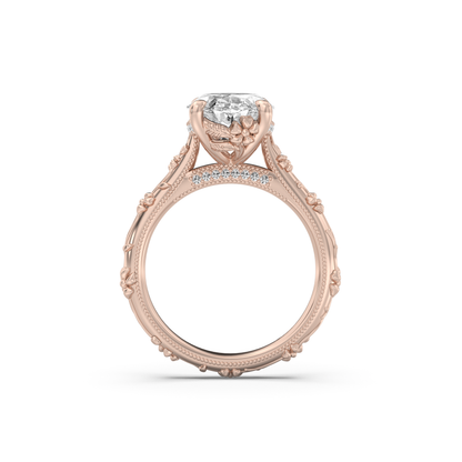 Intricate Floral Hidden Halo Diamond Engagement Ring Setting