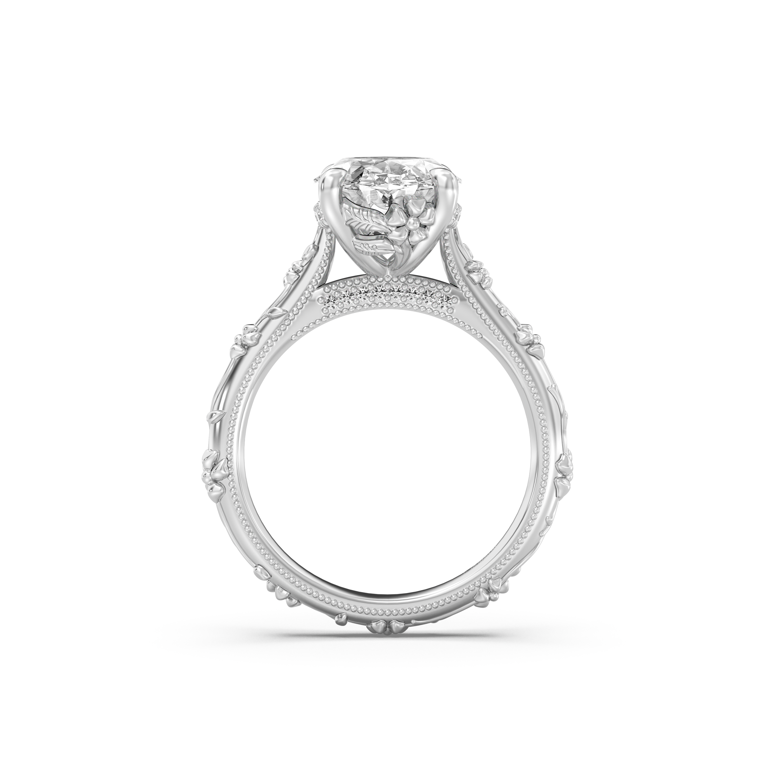 Intricate Floral Hidden Halo Diamond Engagement Ring Setting