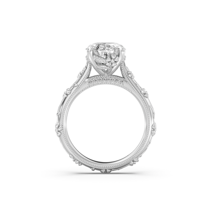 Intricate Floral Hidden Halo Diamond Engagement Ring Setting