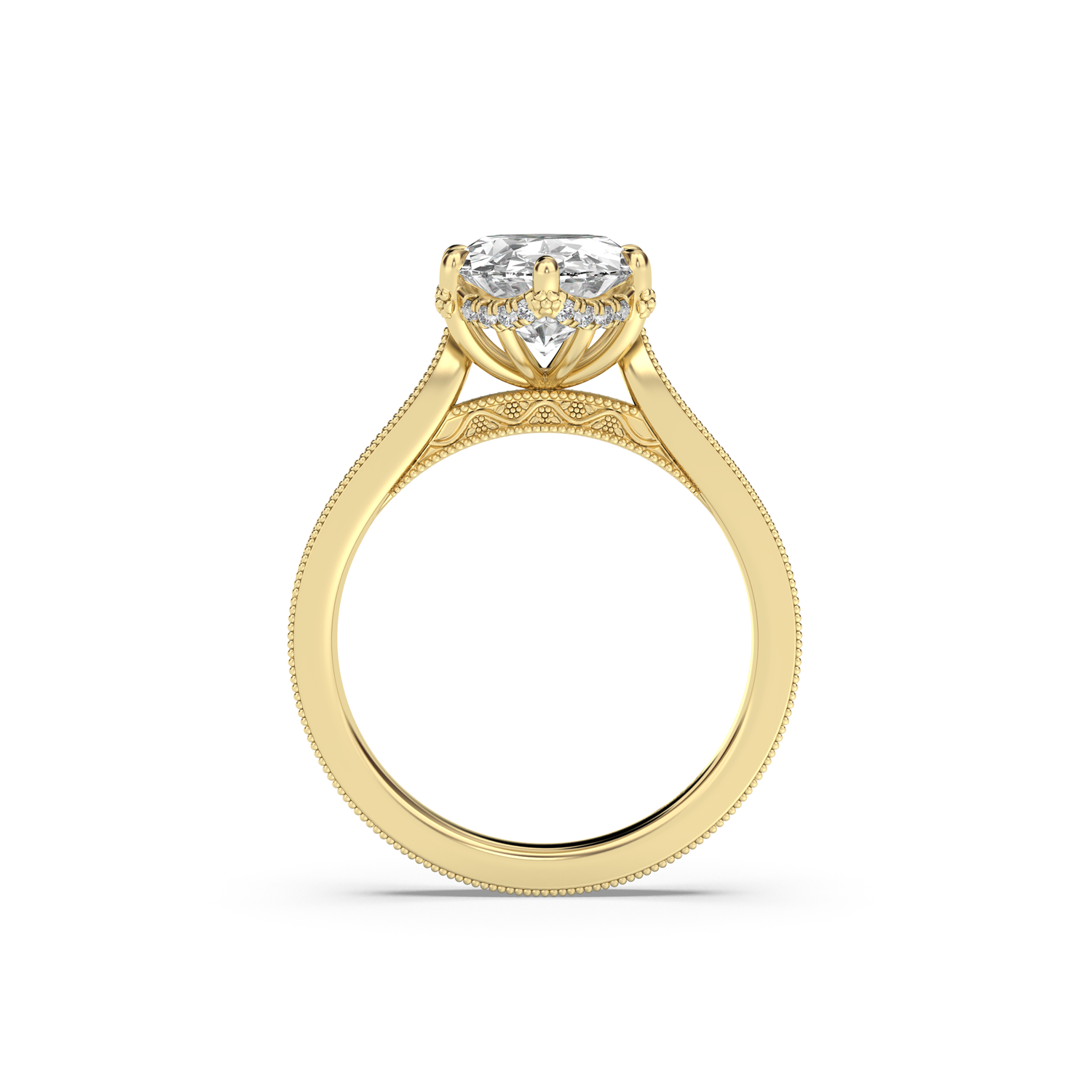 Floral Engraved Hidden Halo Moissanite Engagement Ring