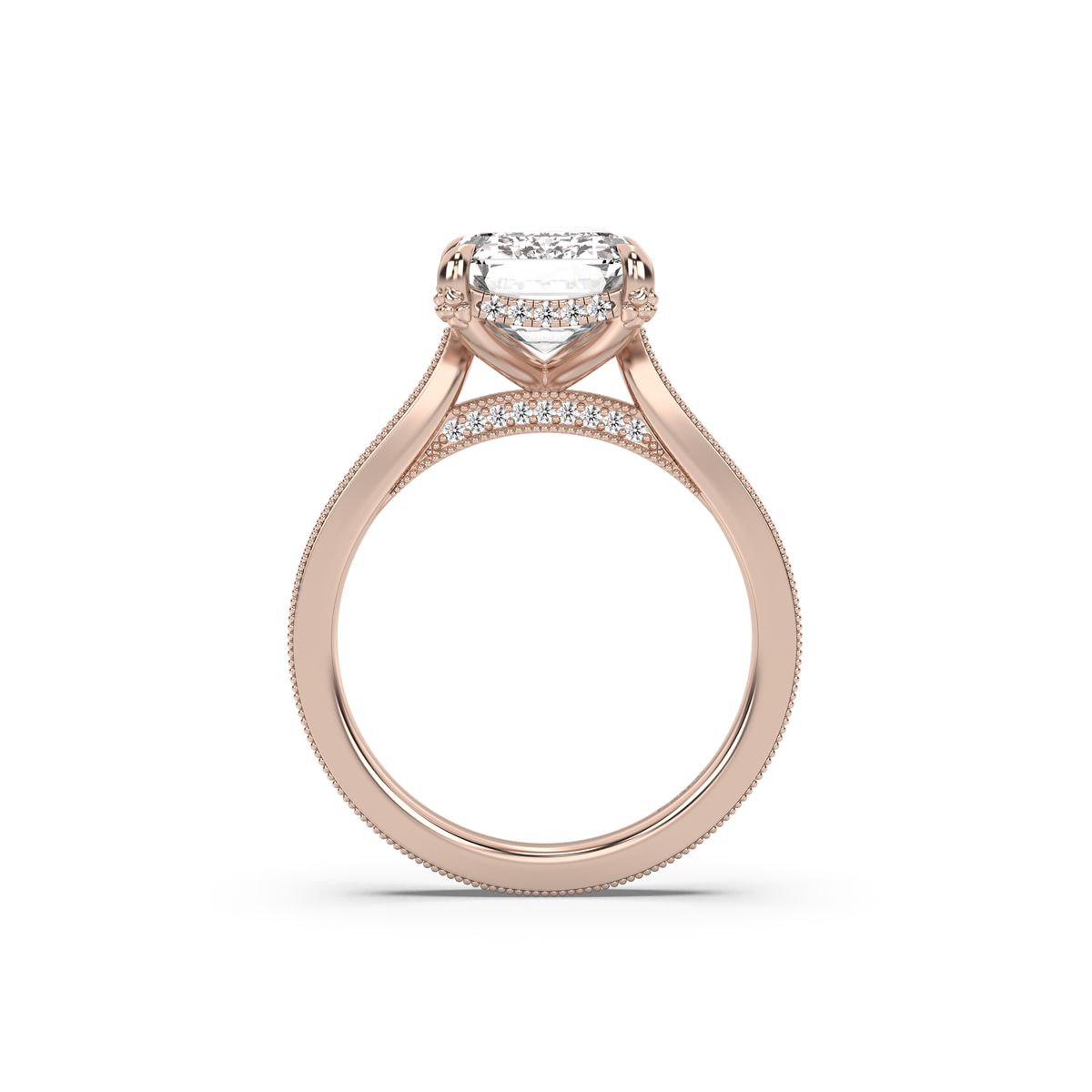 Floral Engraved Hidden Halo Diamond Engagement Ring Setting