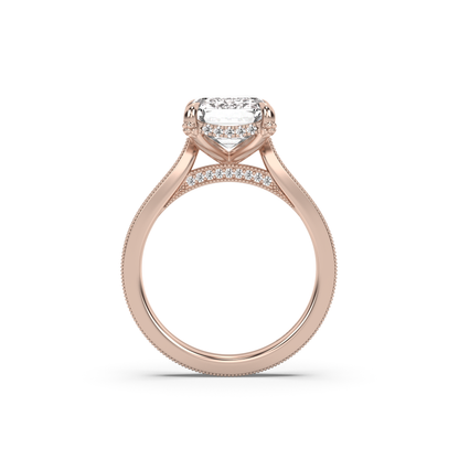 Floral Engraved Hidden Halo Diamond Engagement Ring Setting
