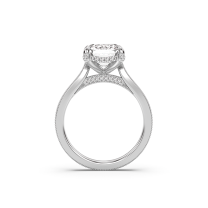 Floral Engraved Hidden Halo Diamond Engagement Ring Setting