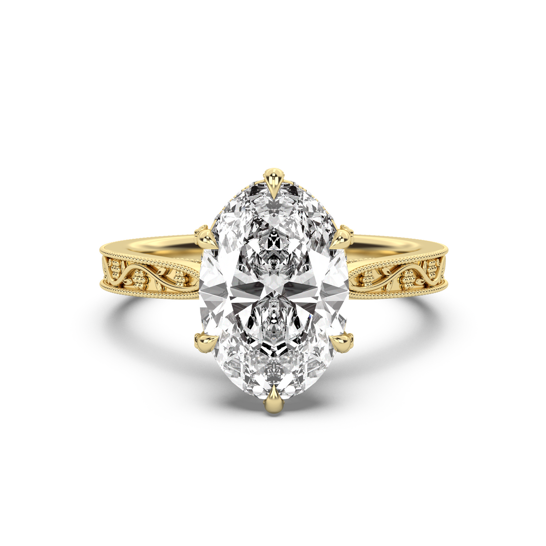 Floral Engraved Hidden Halo Diamond Engagement Ring Setting