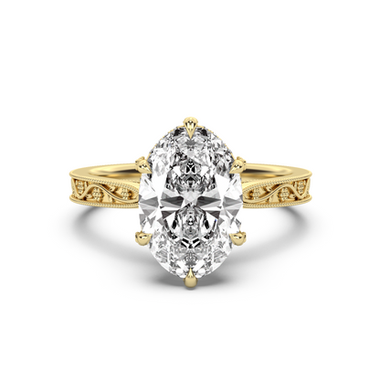 Floral Engraved Hidden Halo Diamond Engagement Ring Setting