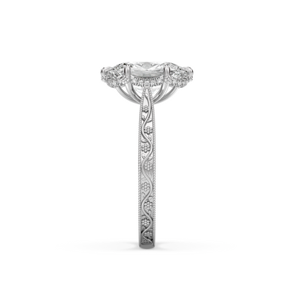 Floral Engraved Hidden Halo Diamond Engagement Ring Setting
