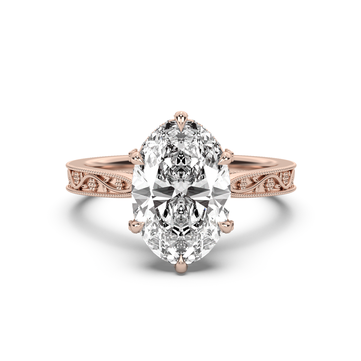 Floral Engraved Hidden Halo Diamond Engagement Ring Setting