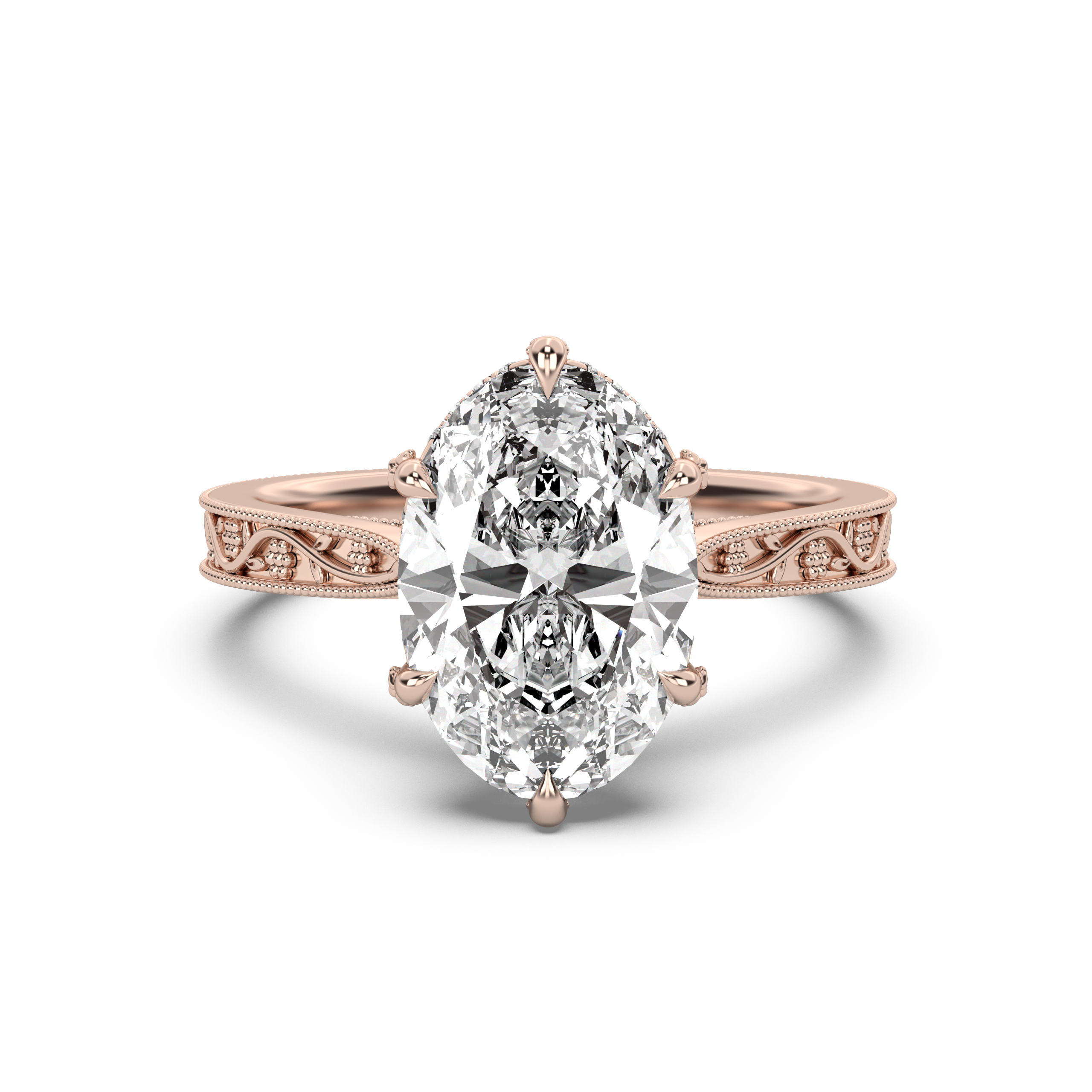 Floral Engraved Hidden Halo Diamond Engagement Ring Setting