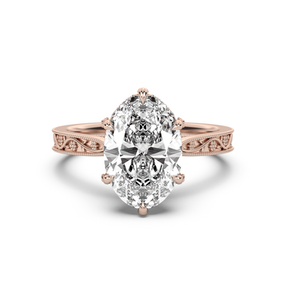 Floral Engraved Hidden Halo Diamond Engagement Ring Setting