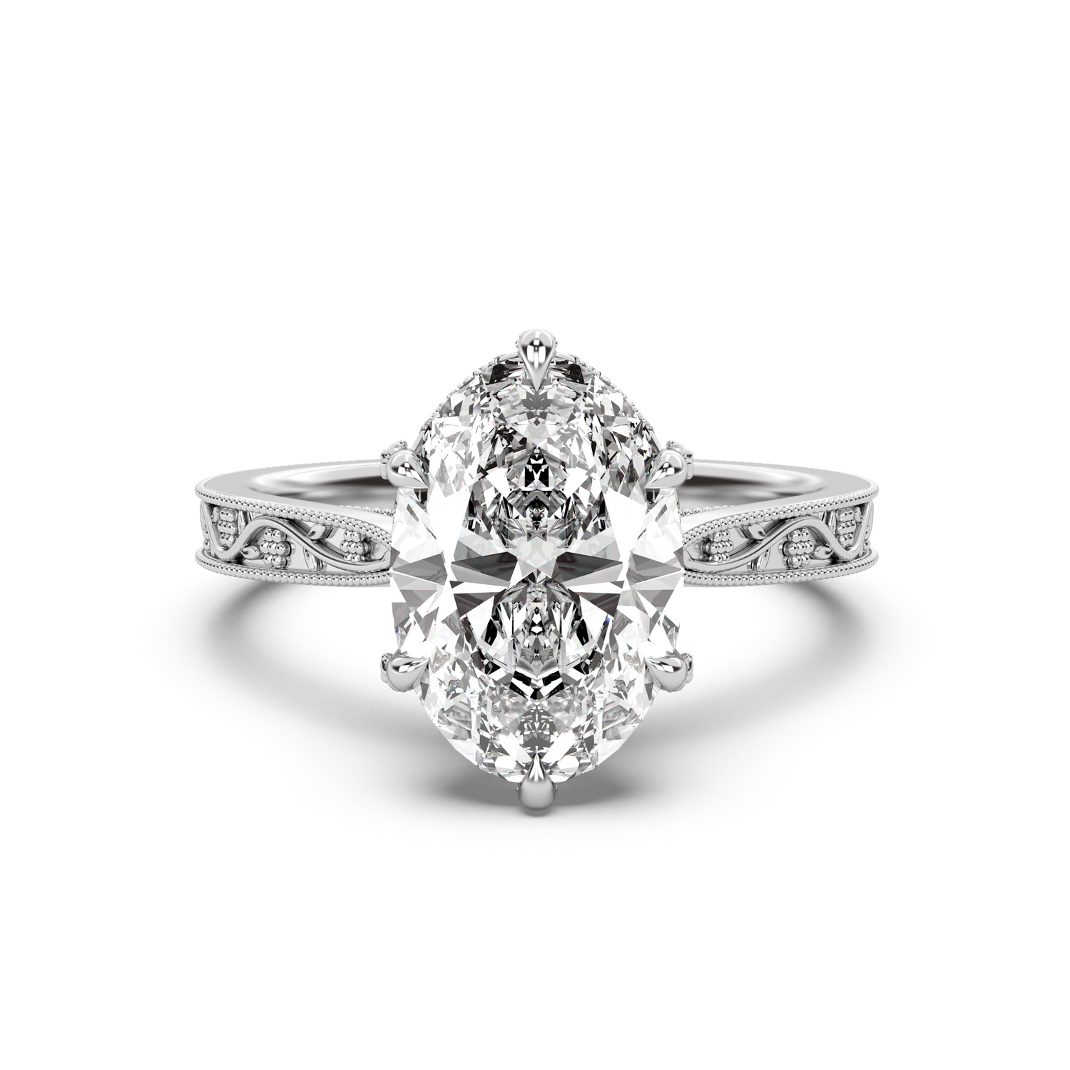 Floral Engraved Hidden Halo Diamond Engagement Ring Setting