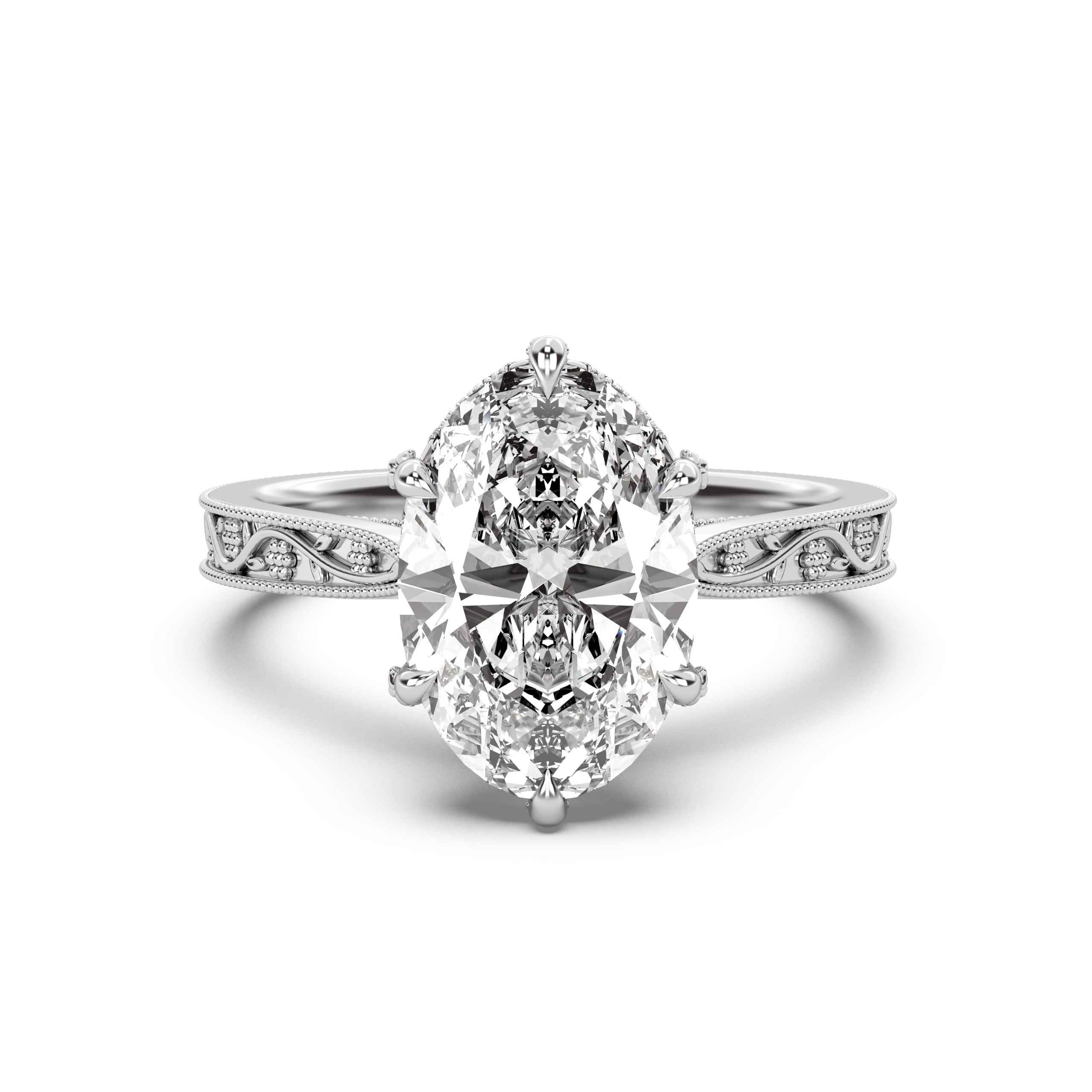 Floral Engraved Hidden Halo Diamond Engagement Ring Setting