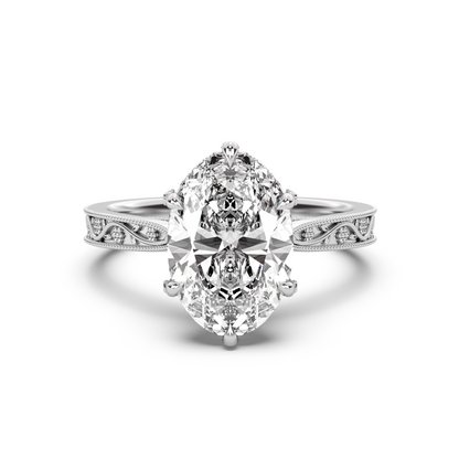Floral Engraved Hidden Halo Diamond Engagement Ring Setting