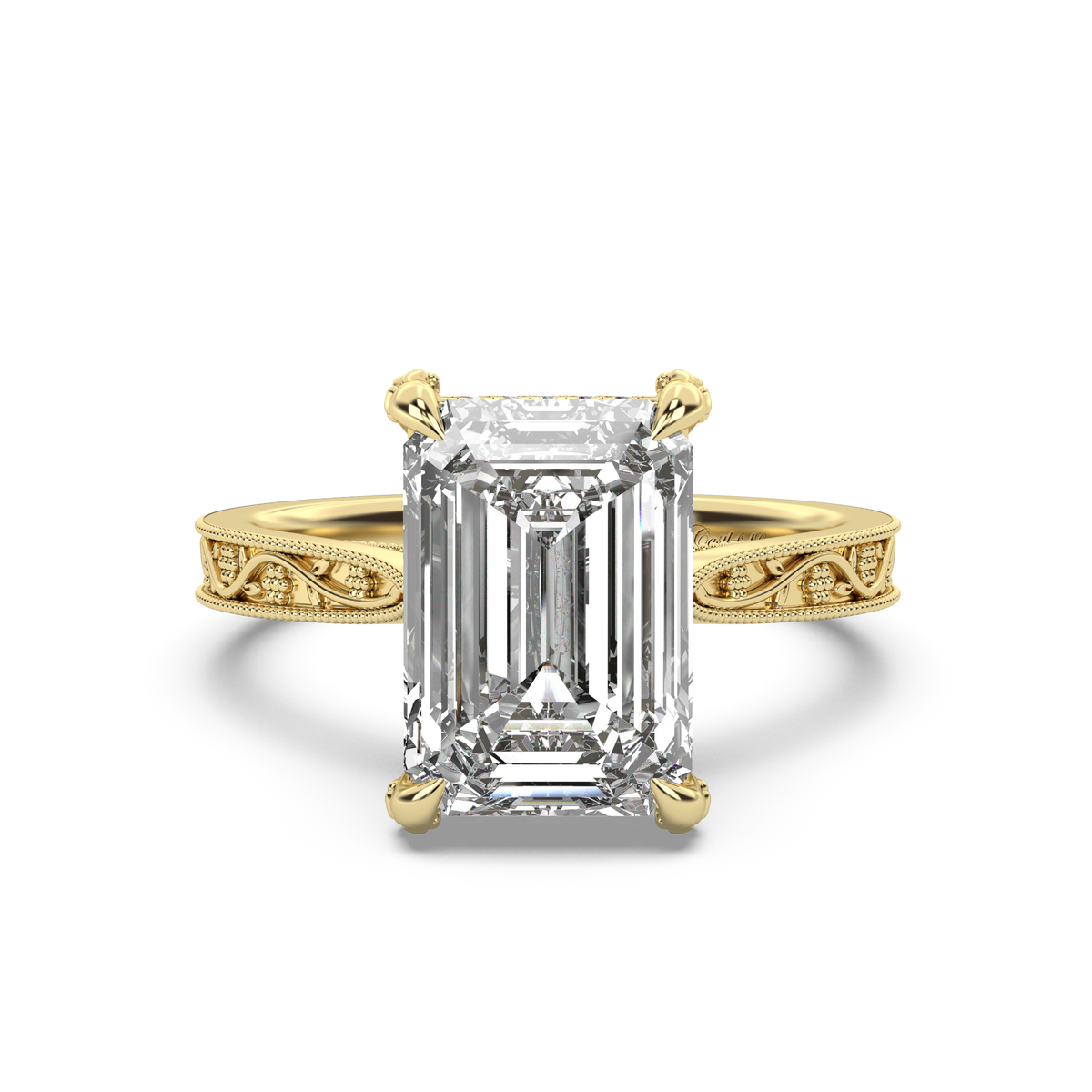 Floral Engraved Hidden Halo Diamond Engagement Ring Setting