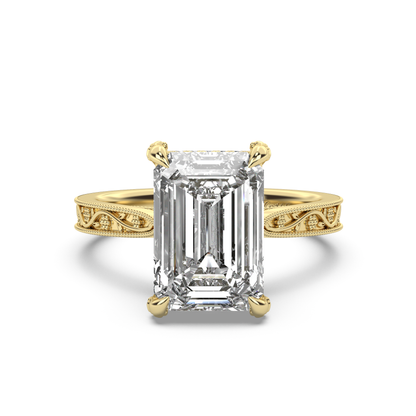 Floral Engraved Hidden Halo Diamond Engagement Ring Setting