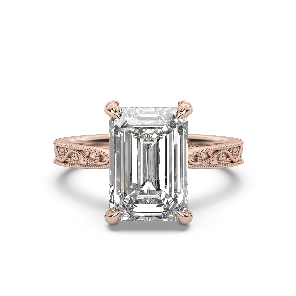 Floral Engraved Hidden Halo Diamond Engagement Ring Setting