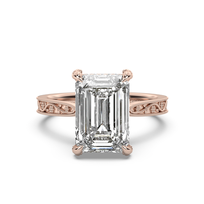 Floral Engraved Hidden Halo Diamond Engagement Ring Setting