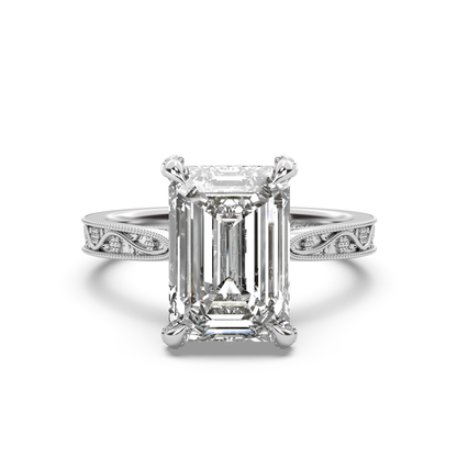 Floral Engraved Hidden Halo Diamond Engagement Ring Setting