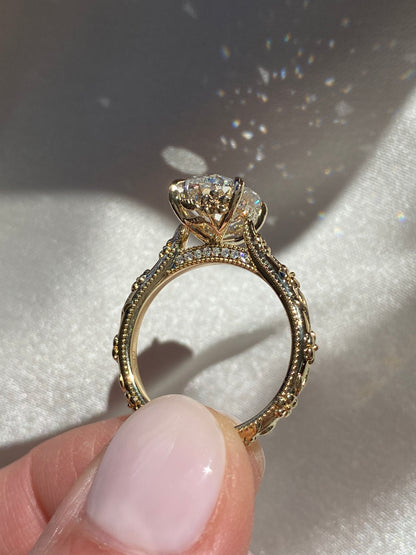 Intricate Floral Hidden Halo Diamond Engagement Ring Setting