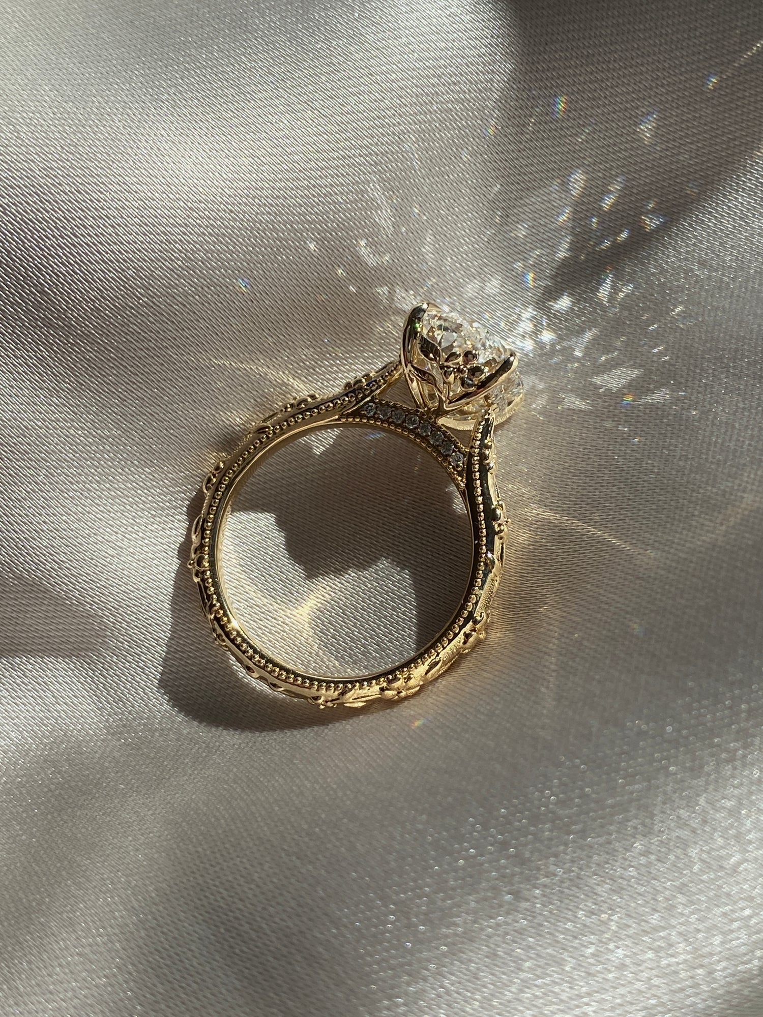 Intricate Floral Hidden Halo Diamond Engagement Ring Setting