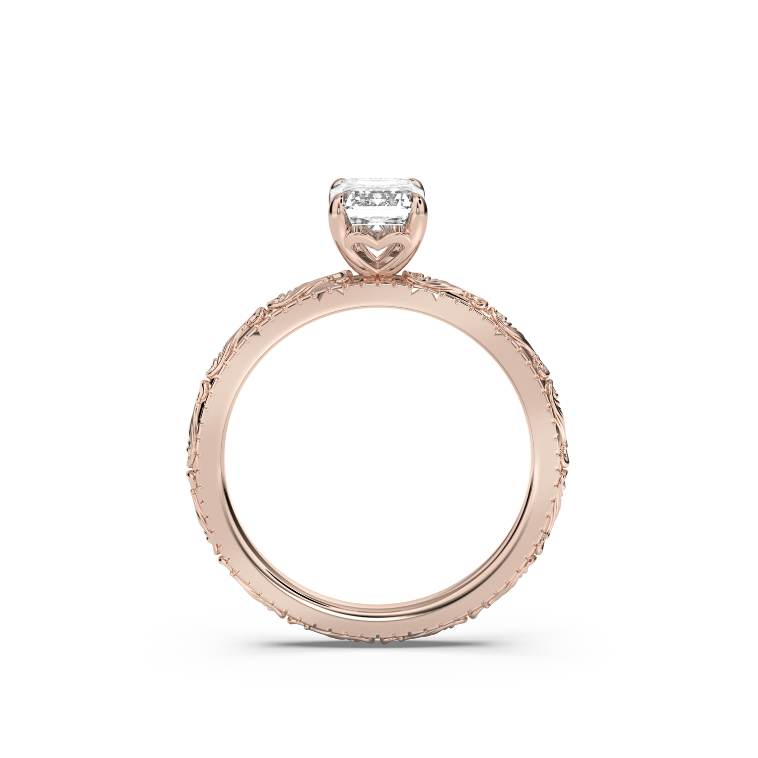 Scroll Engraved Hidden Heart Moissanite Engagement Ring