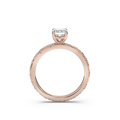 Scroll Engraved Hidden Heart Moissanite Engagement Ring