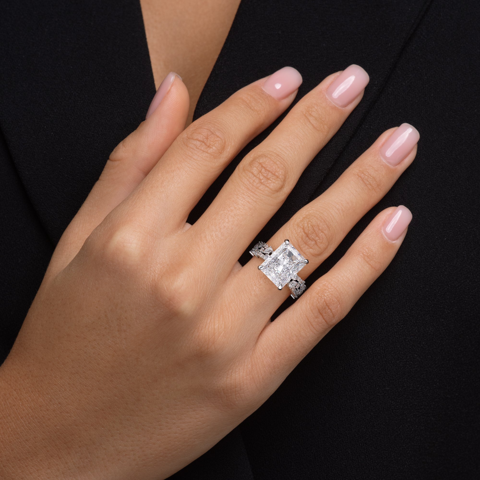 Mixed Shape Band Moissanite Engagement Ring