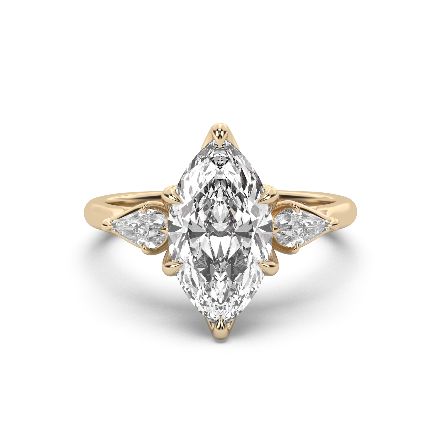 Three Stone Petal Engagement Ring - Pear Side Stones