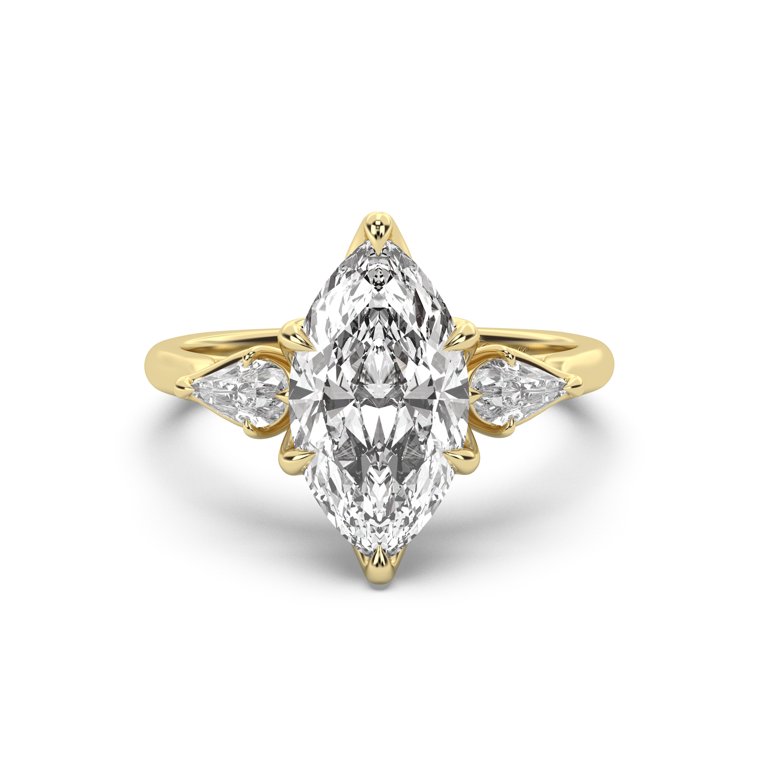 Three Stone Petal Engagement Ring - Pear Side Stones