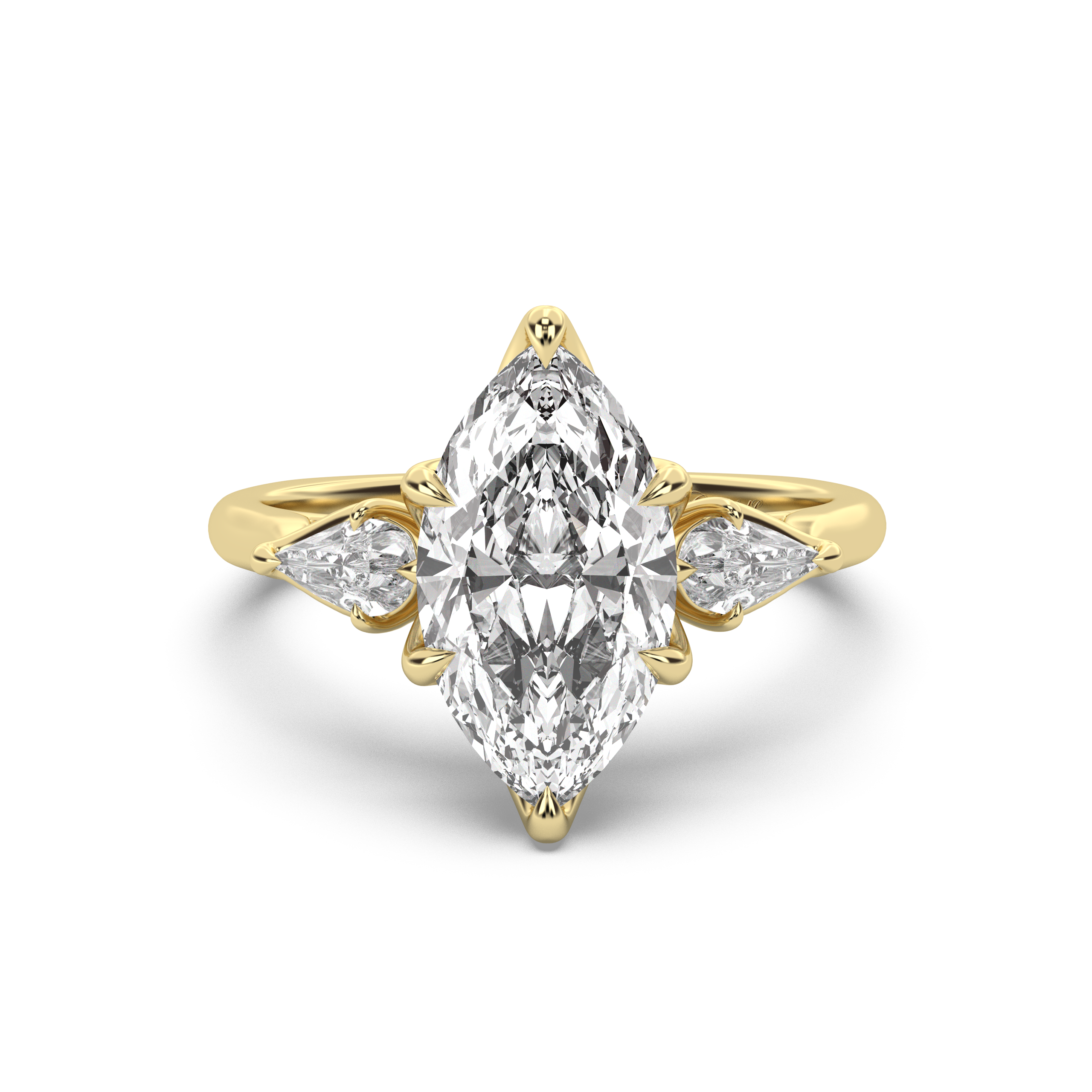 Three Stone Petal Engagement Ring - Pear Side Stones