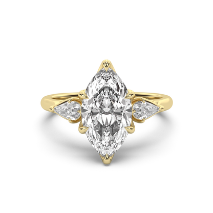 Three Stone Petal Engagement Ring - Pear Side Stones
