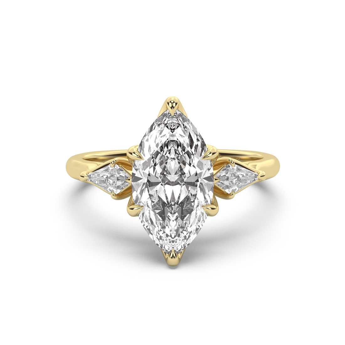 Three Stone Petal Engagement Ring - Kite Side Stones