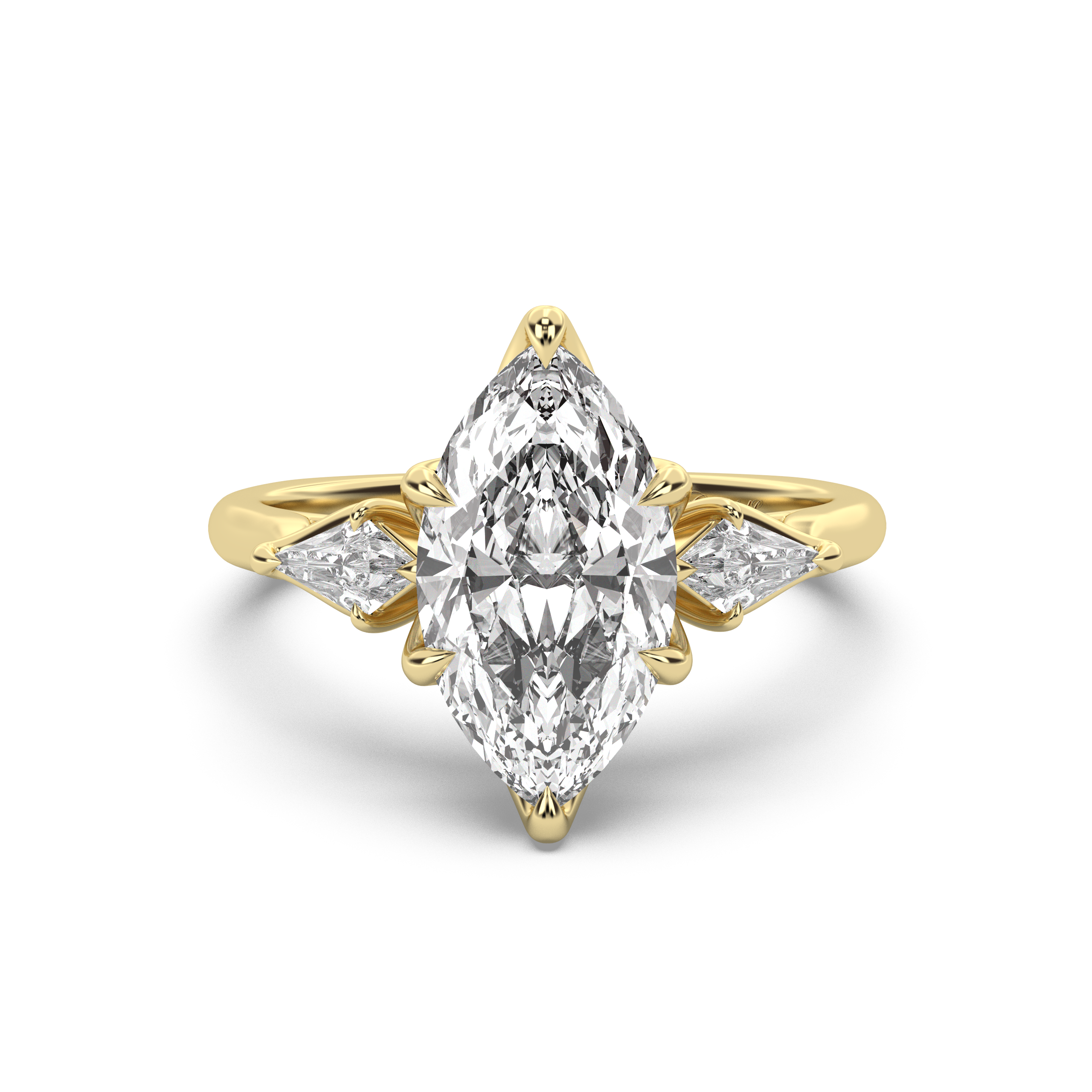 Three Stone Petal Engagement Ring - Kite Side Stones